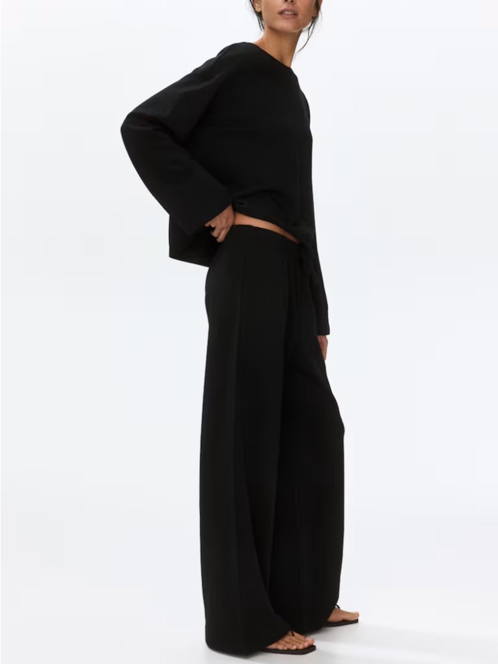 Classic Black Wide-Leg Cotton Lounge Set - NWT, size XL